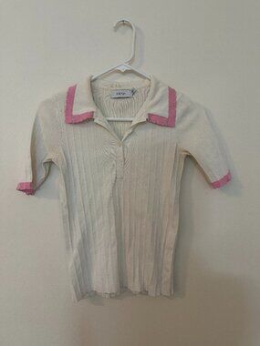 Greylin Bruna Sweater Knit Scalloped Top Pink White